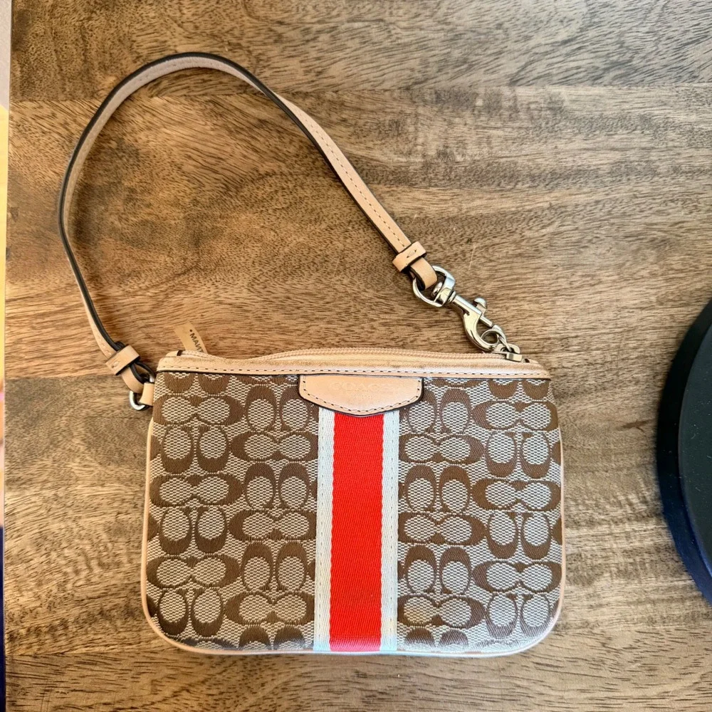 Coach Signature C Wristlet Orange Brown Racing Stripe Y2K Preppy Classic